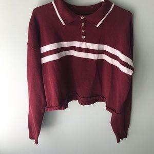Cropped maroon long sleeve polo shirt